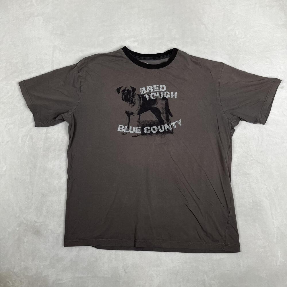 Vintage Gap "Bred Tough Blue County" T-Shirt Mens XL Gray Mastiff Dog Print Y2K